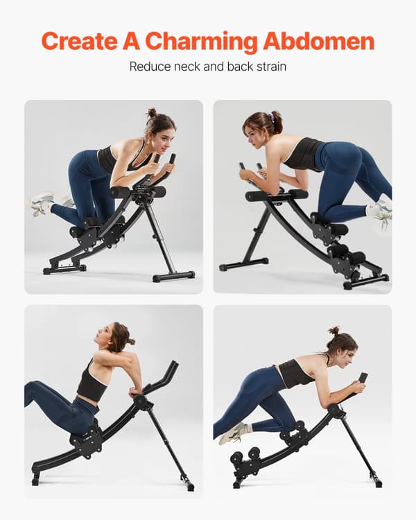 Ab Workout Maskine, 200 kg Vægtkapacitet, Sammenklappeligt Design, Styrketræningsudstyr