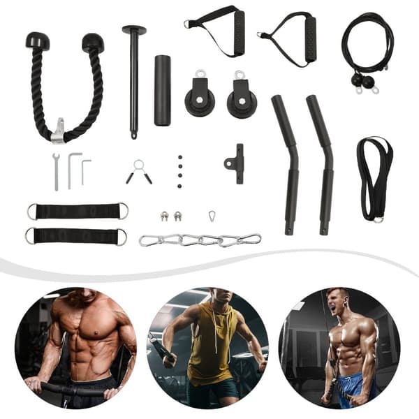 Vægt Pulley Gym System, 120 kg belastningsevne, justerbar kabel længde, holdbare materialer