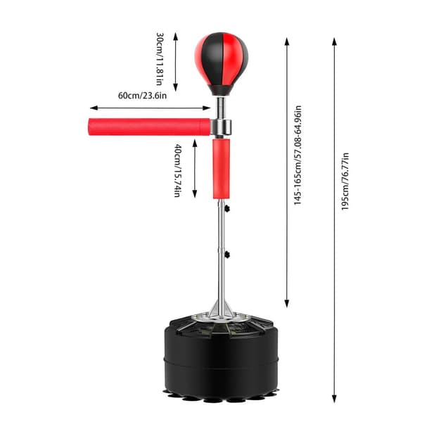 Slagpåse med stativ, justerbar höjd 130,5-157,5 cm, 360° svängarm, 90° återfjädringsvinkel,Röd