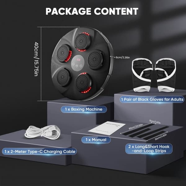Musik Boxningsmaskin, Bluetooth-anslutning, 9 träningslägen,svart