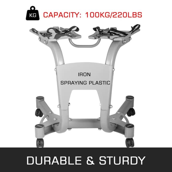 Justerbart hantelställ, 100 kg kapacitet, ergonomisk design, inbyggd handdukshållare