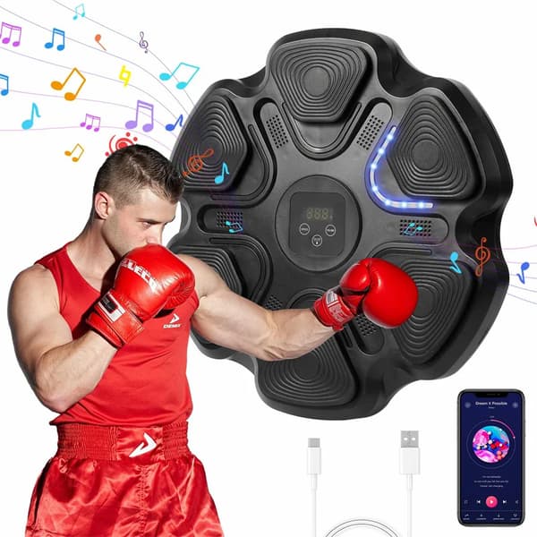 Smart Musik Boxningsmaskin, Väggmonterad Design, Förbättrad Ljudkvalitet,Svart med vuxen- och barnhandskar