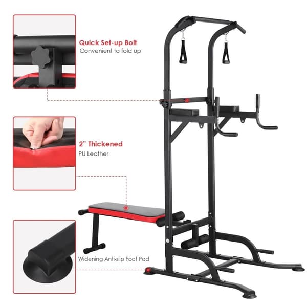 Funktionel Fitness Power Tower, Justerbare Højder, Sammenklappelig Bænk, Maksimal Belastning 200 kg