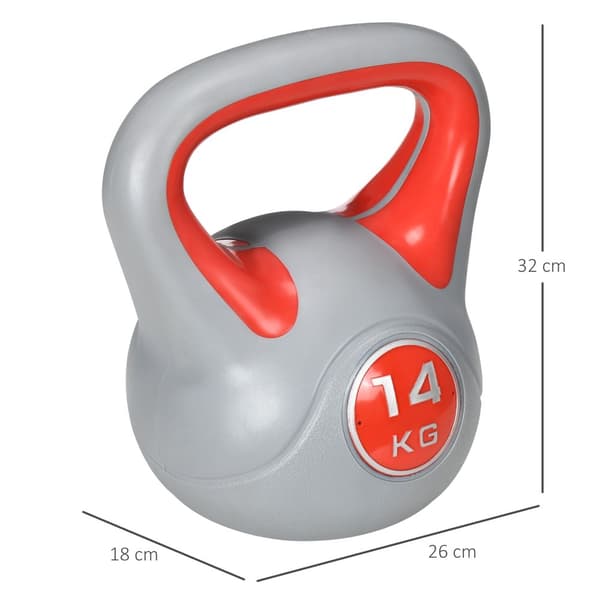 Kettlebell, 14 kg, PU-belægning, Bredt håndtag,Rød