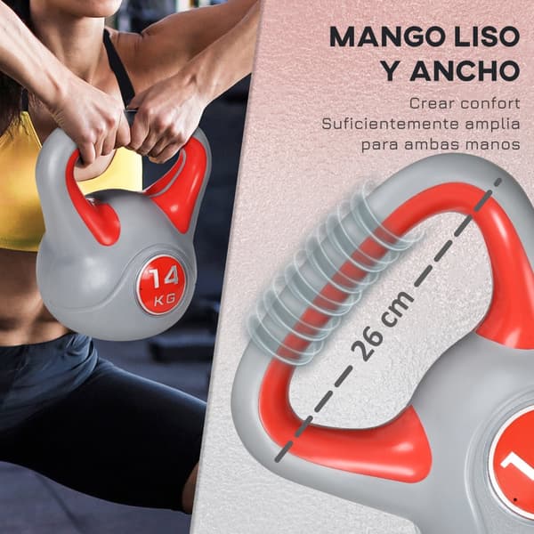 Kettlebell, 14 kg, PU-belægning, Bredt håndtag,Rød