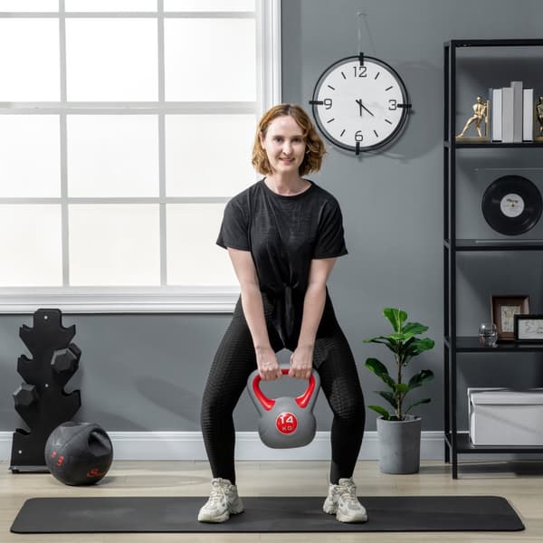 Kettlebell, 14 kg, PU-belægning, Bredt håndtag,Rød