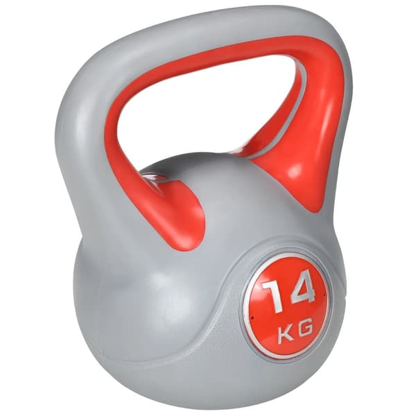 Kettlebell, 14 kg, PU-belægning, Bredt håndtag,Rød