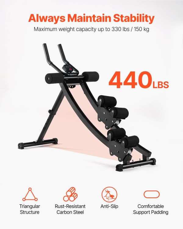Vatsalihaslaite, 200 kg painokapasiteetti, taitettava muotoilu, voimaharjoitteluvarusteet