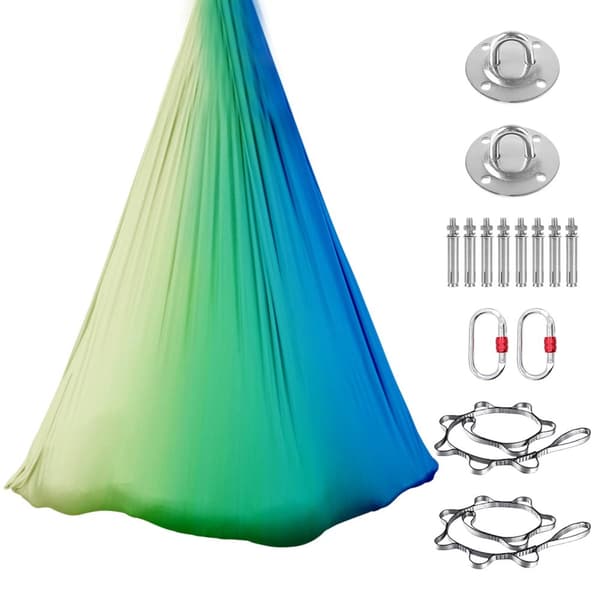Aerial Yoga Hammock Sæt, 100% Polyester, 5,5 Yards x 3 Yards, 300kg Kapacitet,grøn blå