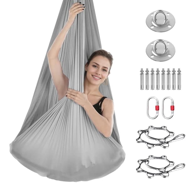 Aerial Yoga Hammock Sæt, 100% Polyester, 5,5 Yards x 3 Yards, 300kg Kapacitet,grå
