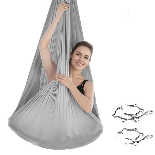 Aerial Yoga Hammock Sæt, 100% Polyester, 5,5 Yards x 3 Yards, 300kg Kapacitet,grå
