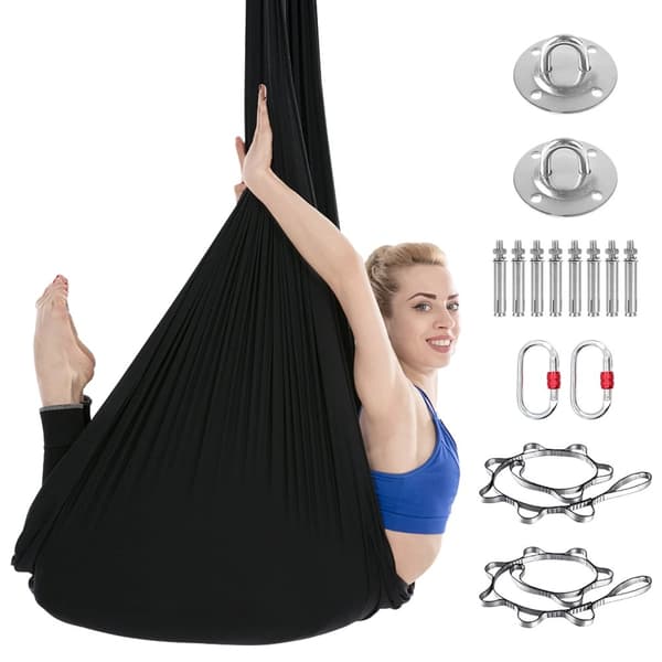 Aerial Yoga Hammock Sæt, 100% Polyester, 5,5 Yards x 3 Yards, 300kg Kapacitet,sort