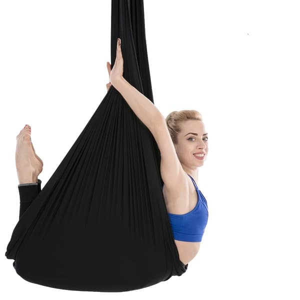 Aerial Yoga Hammock Sæt, 100% Polyester, 5,5 Yards x 3 Yards, 300kg Kapacitet,sort