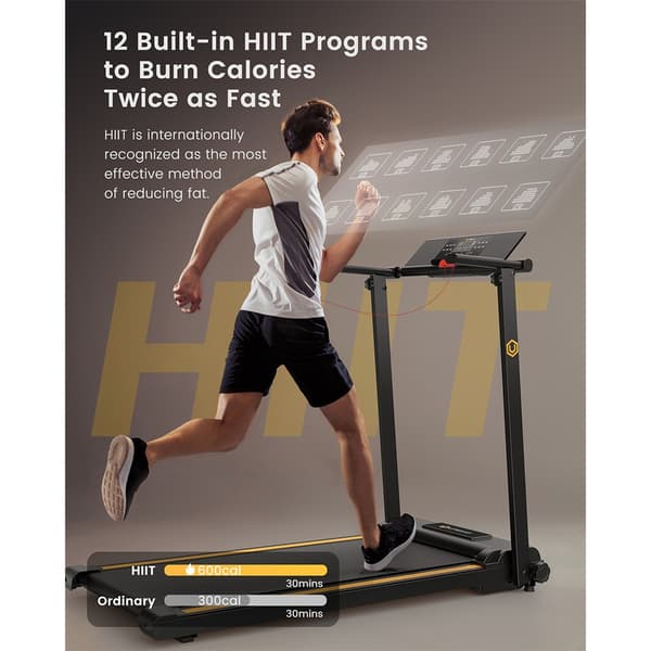Mini Løbebånd, Max Hastighed 1-10 km/t, 12 Indbyggede HIIT Programmer, Max Belastning 100 kg,Beige