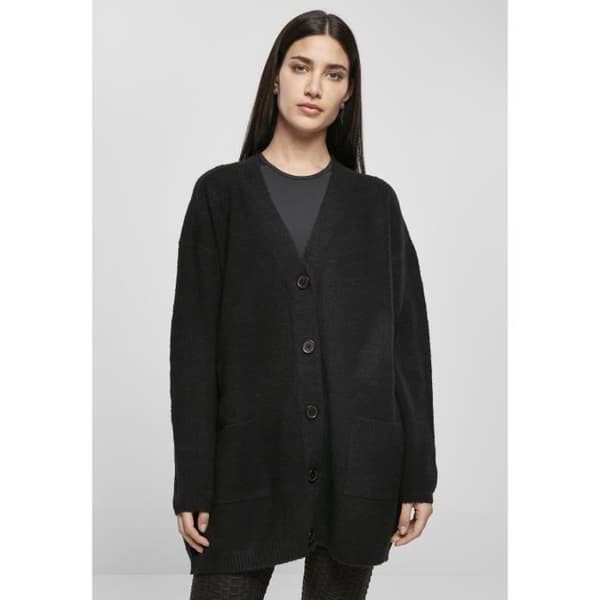 Urban Classics Dam Chunky Fluffy Knit Cardigan - svart - XS