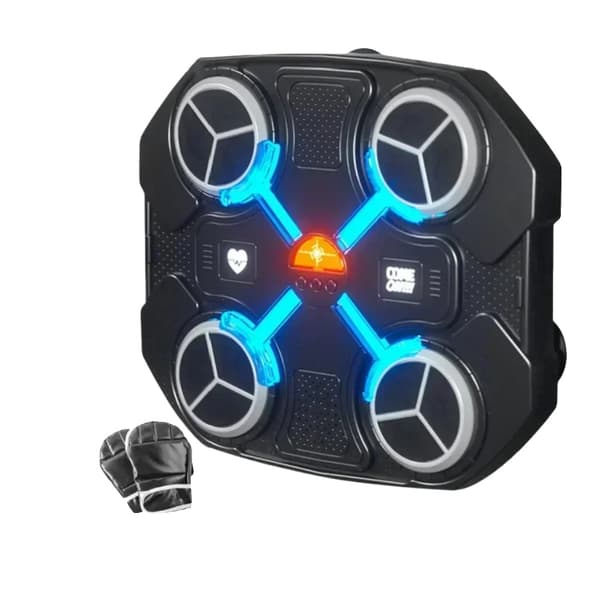 Musik Boxningsmaskin, Bluetooth-kompatibel, Justerbar hastighet, RGB LED-lampor,C Svart med Handske