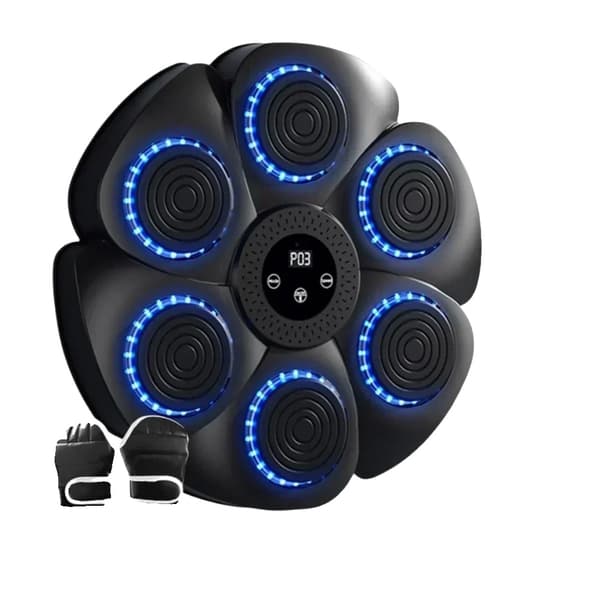 Musik Boxningsmaskin, Interaktiva LED-lampor, Justerbara hastighetsinställningar, Lätt att installera,En svart med handske