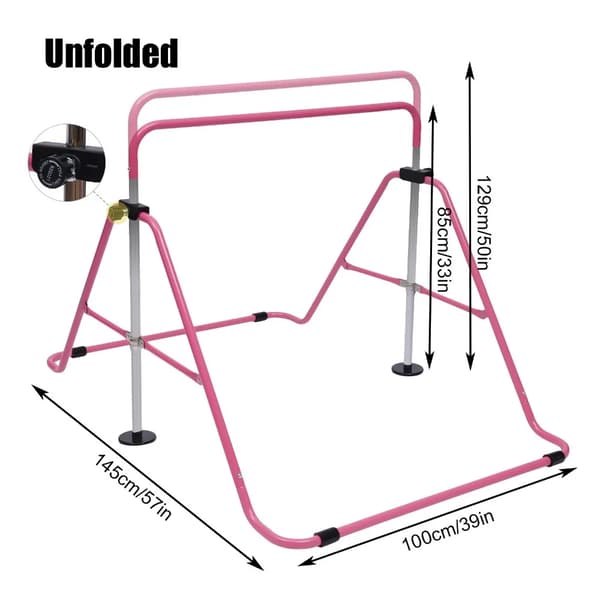 Gymnastikträningsstång, Justerbar Höjd, Hållbar Stålstruktur, Kompakt Fällbar Design,Rosa