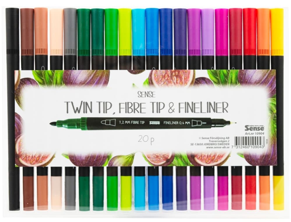 Sense Fineliner, Twin Tip, 20-Pack