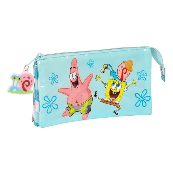 Tredobbelt bæretaske Spongebob Stay positive Blå Hvid (22 x 12 x 3 cm)