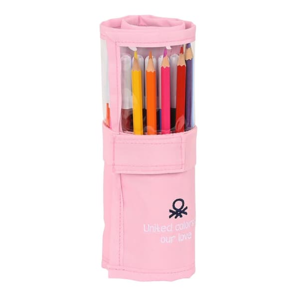 Penalhus med Tilbehør Benetton Vichy Roll-up Pink (27 Dele)