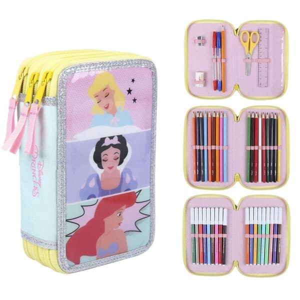 Penalhus med Tilbehør Princesses Disney 43 Dele Pink (12,5 x 6,5 x 19,5 cm)
