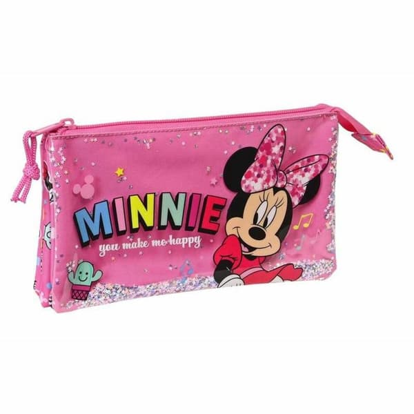 Tredobbelt bæretaske Minnie Mouse Lucky Pink 22 x 12 x 3 cm
