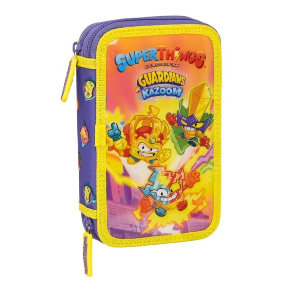 Dubbelt pennfodral SuperThings Guardians of Kazoom Gul Purpur (28 Delar)