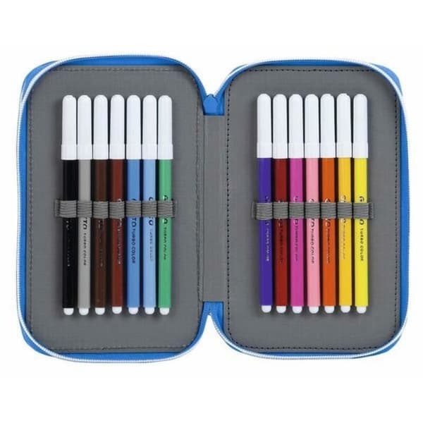 Dobbelt penalhus RCD Espanyol Blå Hvid 12.5 x 19.5 x 4 cm (28 Dele)