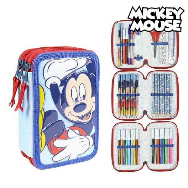 Tredobbelt Penalhus Giotto Mickey Mouse (43 pcs) Blå