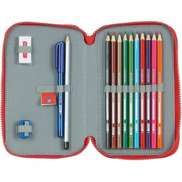 Dobbelt penalhus Atlético Madrid M854 Hvid Rød Sportslig 28 Dele 12.5 x 19.5 x 4 cm