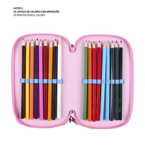 Tredobbelt Penalhus Princesses Disney 43 Dele Pink (12 x 19,5 x 6,5 cm)
