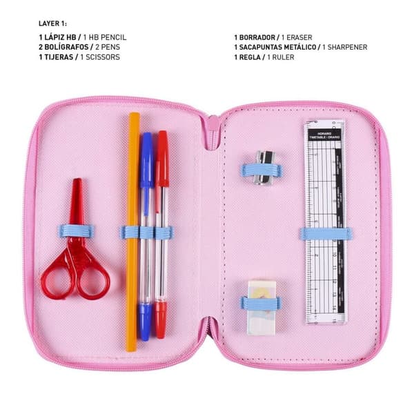 Tredobbelt Penalhus Princesses Disney 43 Dele Pink (12 x 19,5 x 6,5 cm)