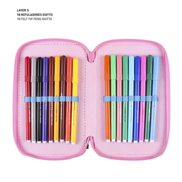 Tredobbelt Penalhus Princesses Disney 43 Dele Pink (12 x 19,5 x 6,5 cm)