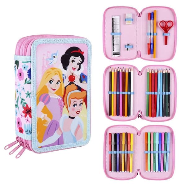 Tredobbelt Penalhus Princesses Disney 43 Dele Pink (12 x 19,5 x 6,5 cm)