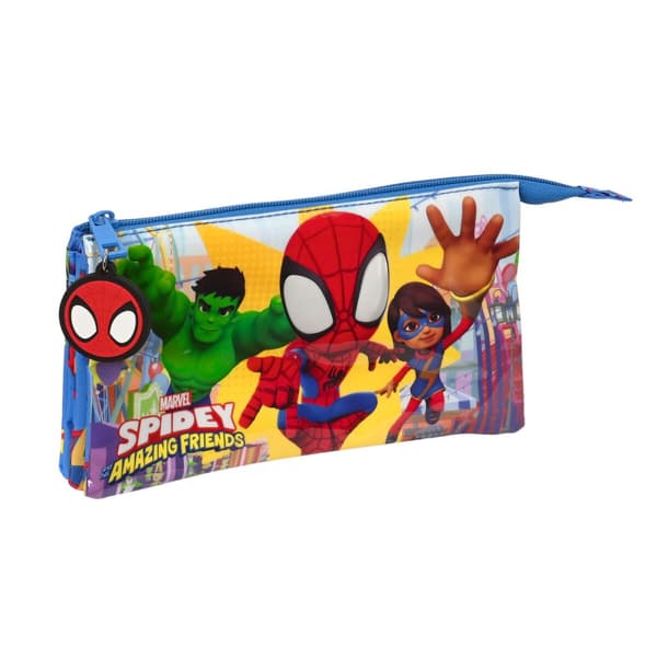 Tredobbelt bæretaske Spiderman Team up Blå 22 x 12 x 3 cm