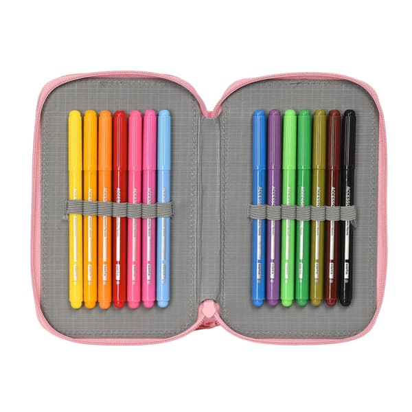 Penalhus med Tilbehør Princesses Disney Magical Beige Pink 12.5 x 19.5 x 4 cm (28 Dele)