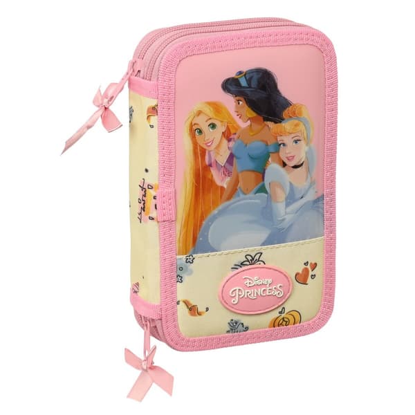 Penalhus med Tilbehør Princesses Disney Magical Beige Pink 12.5 x 19.5 x 4 cm (28 Dele)
