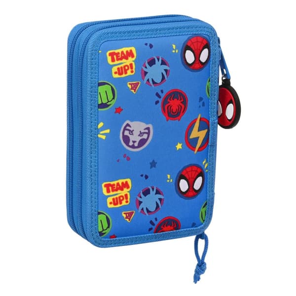 Penalhus med Tilbehør Spiderman Team up Blå 12.5 x 19.5 x 4 cm (28 Dele)