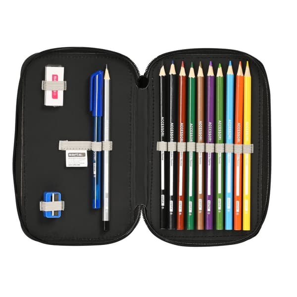 Penalhus med Tilbehør Kappa Black Sort 12.5 x 19.5 x 4 cm (28 Dele)