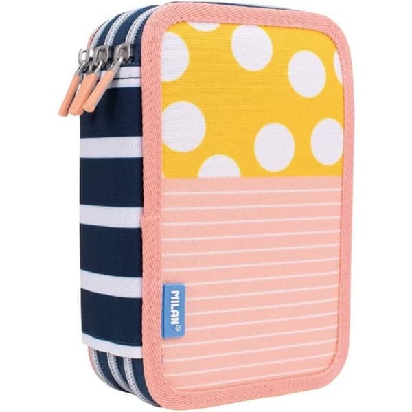Tredobbelt Penalhus Milan Swins Gul Pink 19,5 x 13 x 7,5 cm