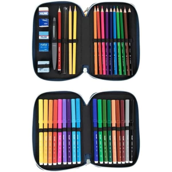 Dobbelt penalhus Milan Swins 2 Multifarvet Gul Pink 19,5 x 13 x 5 cm
