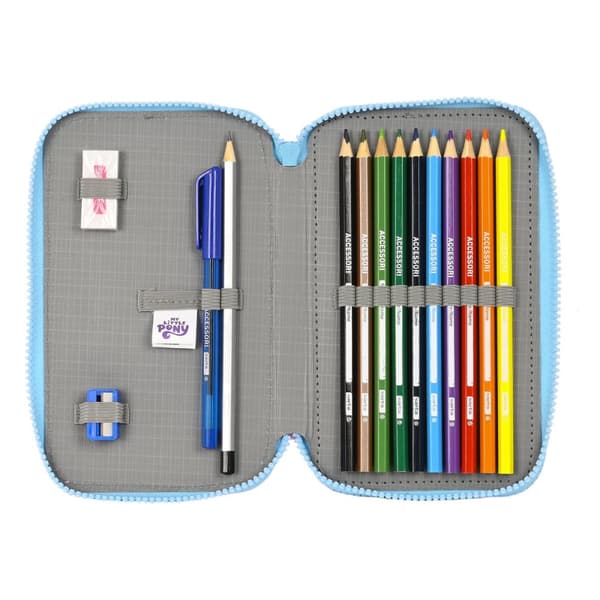Dobbelt penalhus My Little Pony Wild & free Blå Pink 12.5 x 19.5 x 4 cm (28 Dele)