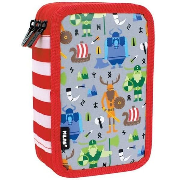 Tredobbelt Penalhus Milan Vikings Multifarvet 19,5 x 13 x 7,5 cm