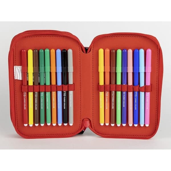 Tredobbelt Penalhus Spiderman Sort 13 x 7,5 x 20 cm