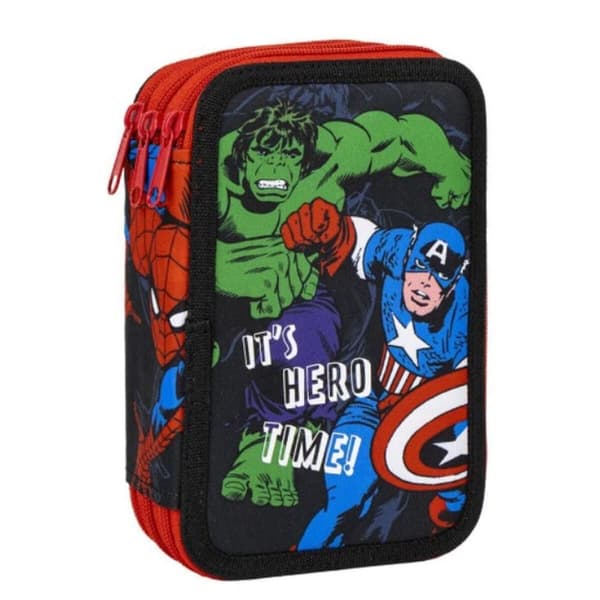 Tredobbelt Penalhus The Avengers Rød Sort 13,5 x 7,5 x 20 cm