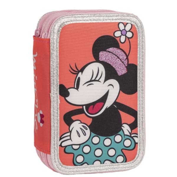Tredobbelt Penalhus Minnie Mouse Pink 13 x 7,5 x 20 cm