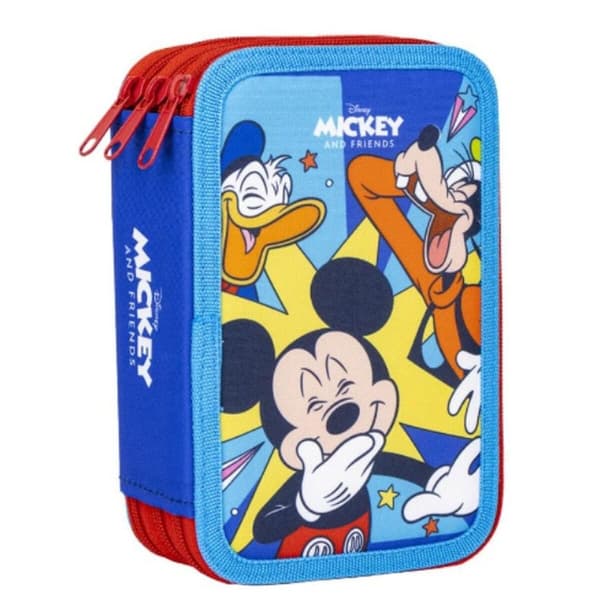 Tredobbelt Penalhus Mickey Mouse Rød 13 x 7,5 x 20 cm