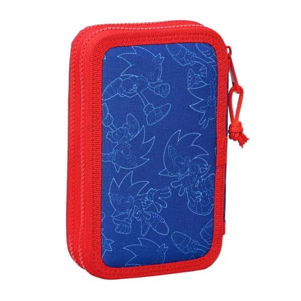 Dobbelt penalhus Sonic Let's roll Marineblå 12.5 x 19.5 x 4 cm (28 Dele)