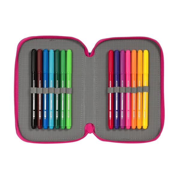 Dobbelt penalhus Pinypon Blå Pink 12.5 x 19.5 x 4 cm (28 Dele)